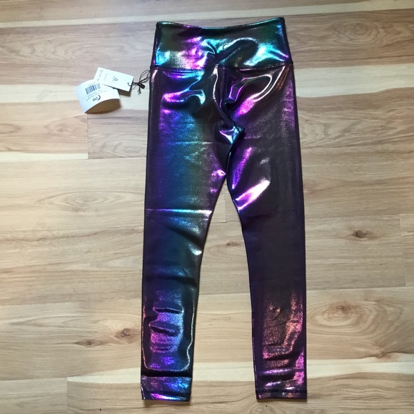 Zyia Active Yoga Pants Mirage Rainbow Metallic ⅞ Length New W/ Tags Size 2 - Picture 2 of 4